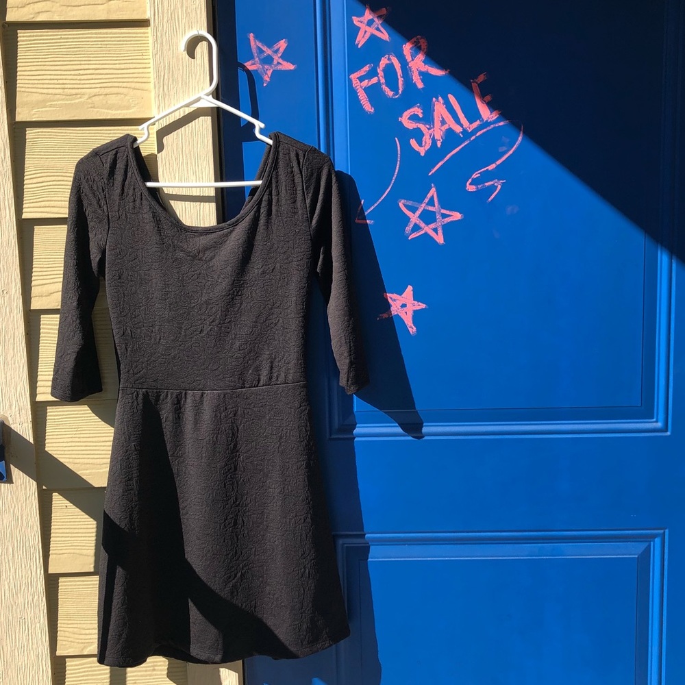 Little black flower emboss print cross back dress